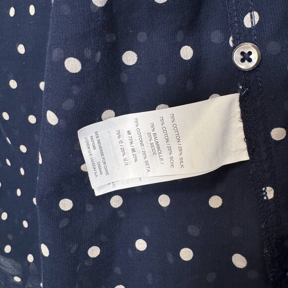 J. Crew Navy Polka Dot Long Sleeve Button Front Top Size 2 Cotton & Silk Blend - Picture 8 of 11